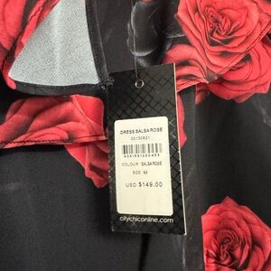 City Chic Salsa Rose Dress - Black and Red